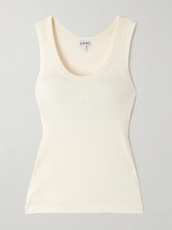 Loewe Anagram Embroidered Ribbed Silk-jersey Tank