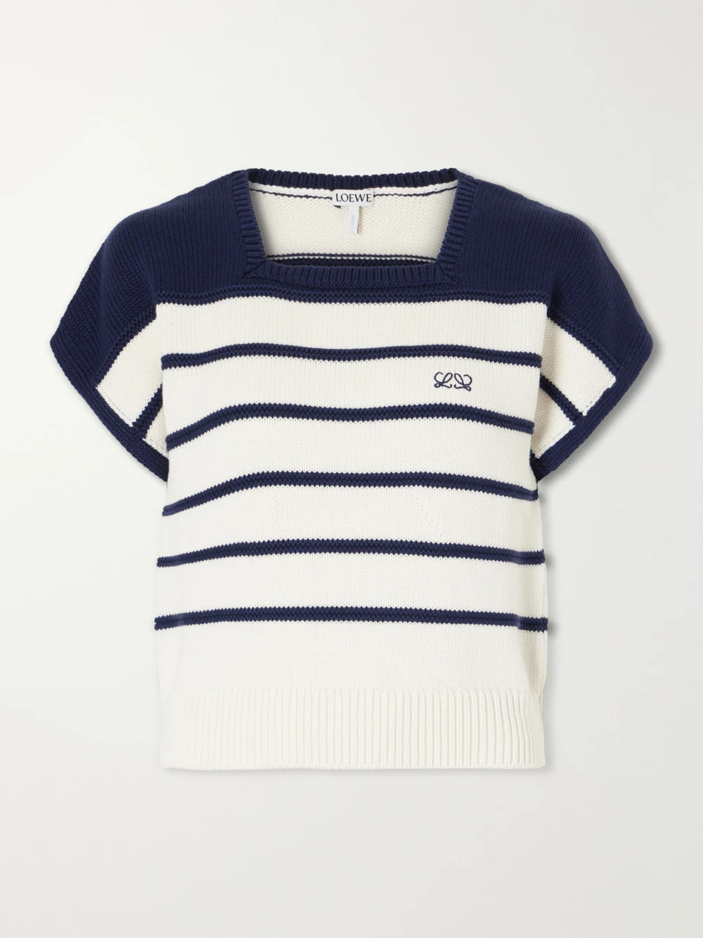 Loewe Anagram-embroidered Striped Cotton and Wool-blend Sweater in white