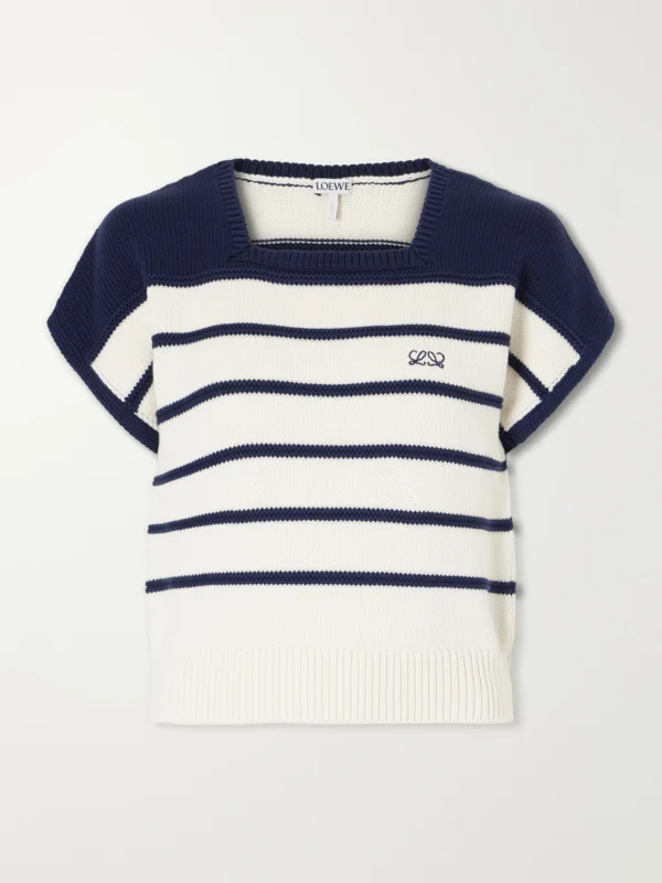 Loewe Anagram-embroidered Striped Cotton and Wool-blend Sweater