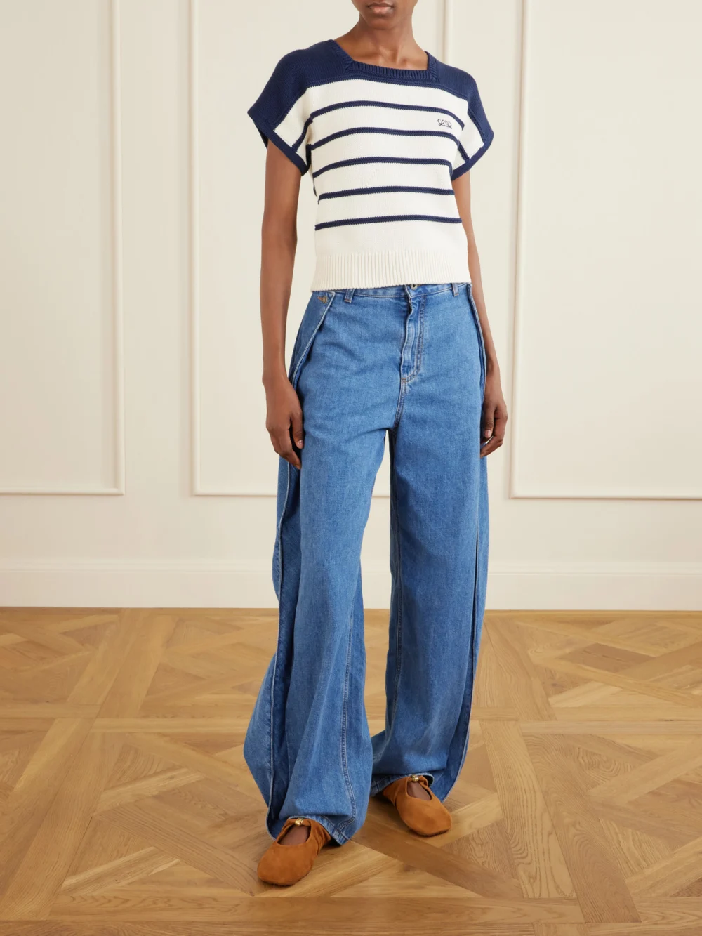 Loewe Anagram-embroidered Striped Cotton and Wool-blend Sweater, worn by a model