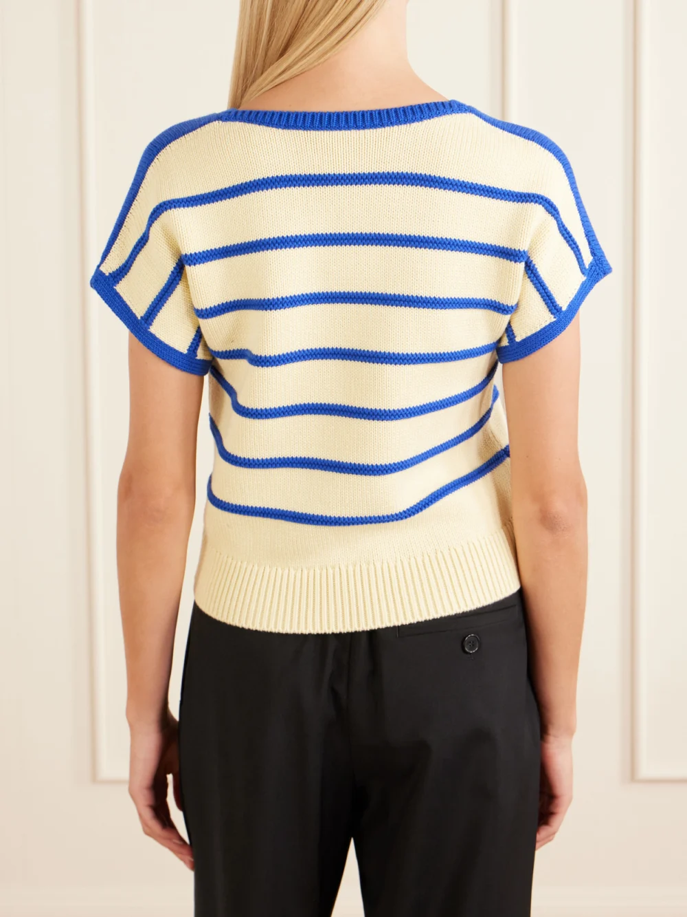 Back view of the Loewe Anagram-embroidered Striped Cotton and Wool-blend Sweater