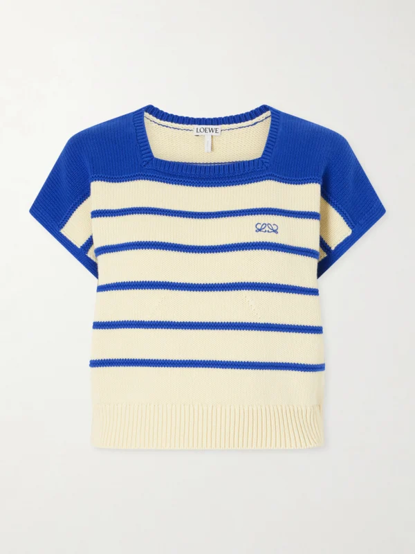 Loewe Anagram-embroidered Striped Cotton and Wool-blend Sweater