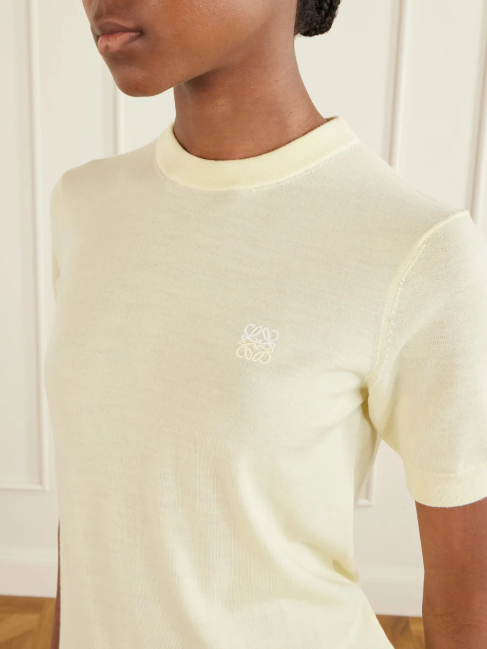 Close-up detail of the Loewe Anagram-embroidered Wool-blend Sweater