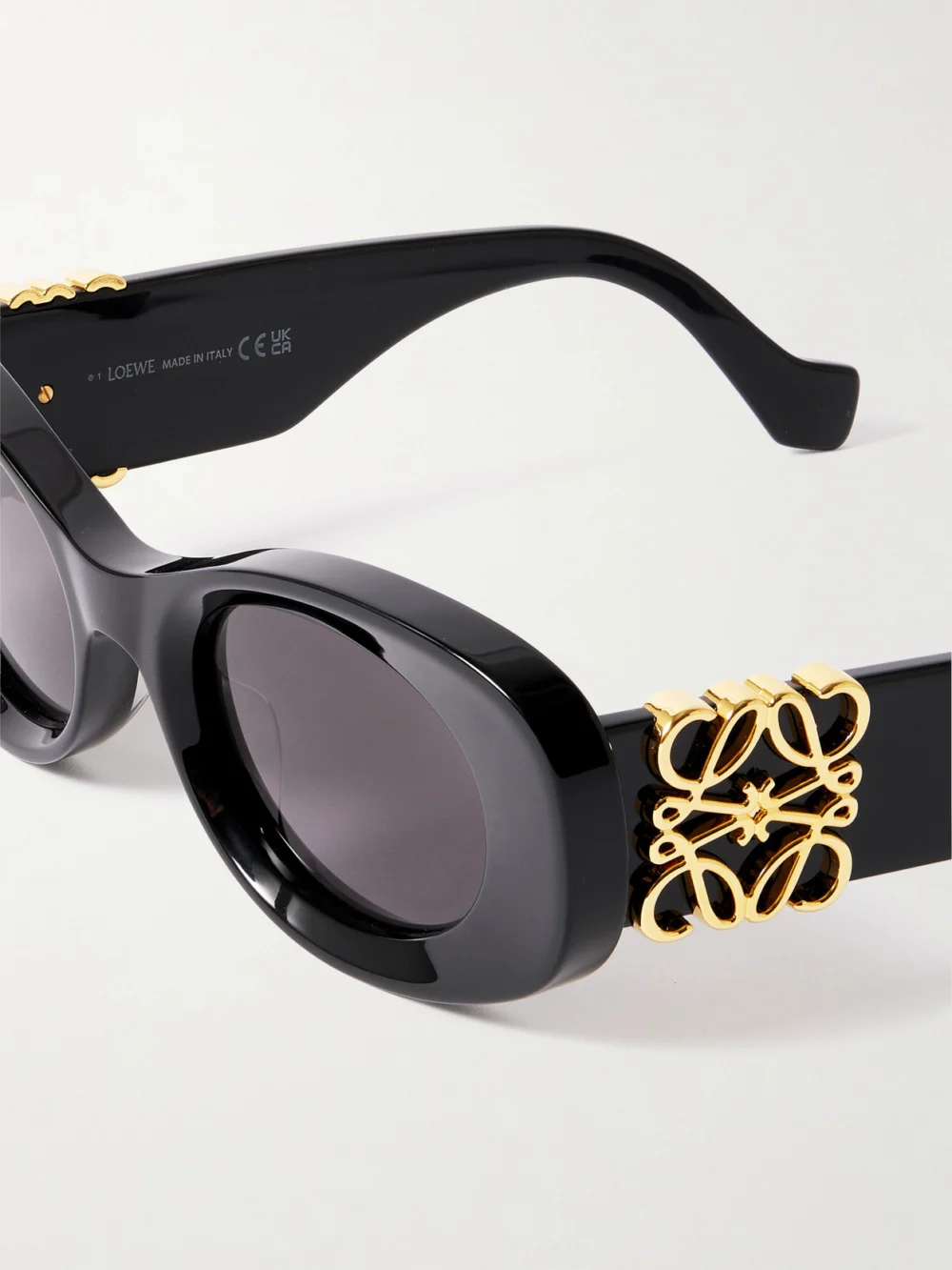 Close-up detail of the Loewe Anagram Oversized Cat-eye Acetate Sunglasses
