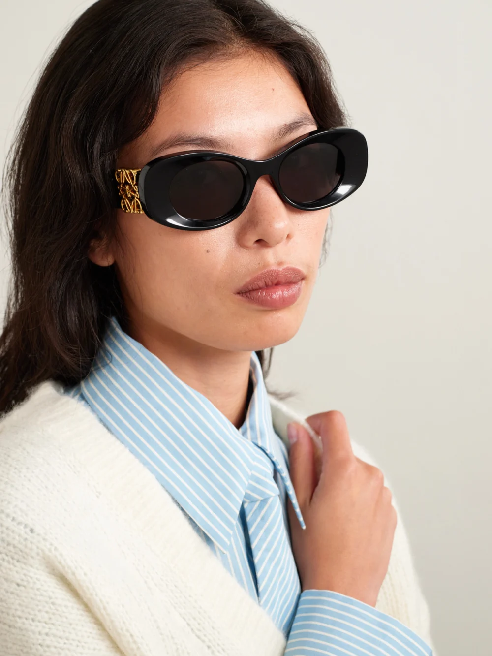 Loewe Anagram Oversized Cat-eye Acetate Sunglasses, styled view