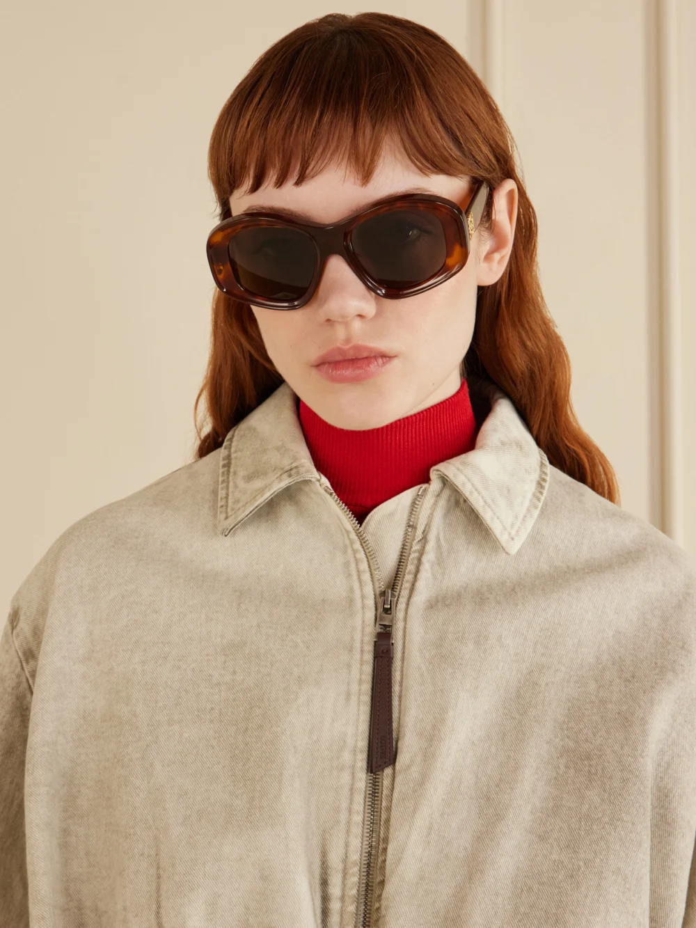 Loewe Anagram Round-frame Tortoiseshell Acetate Sunglasses, styled view