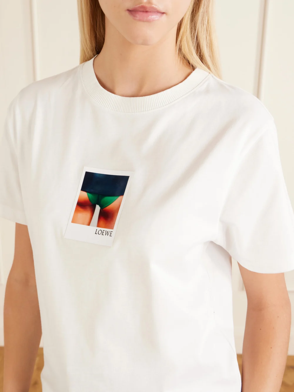 Close-up detail of the Loewe Appliquéd Cotton-jersey T-shirt