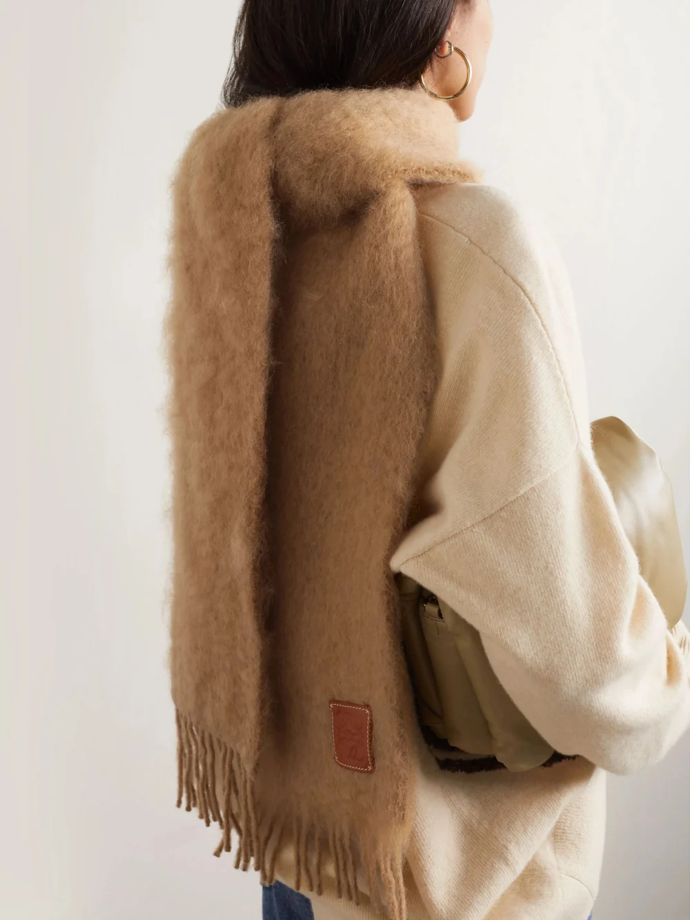 Loewe Appliquéd Fringed Mohair-blend Scarf, styled view