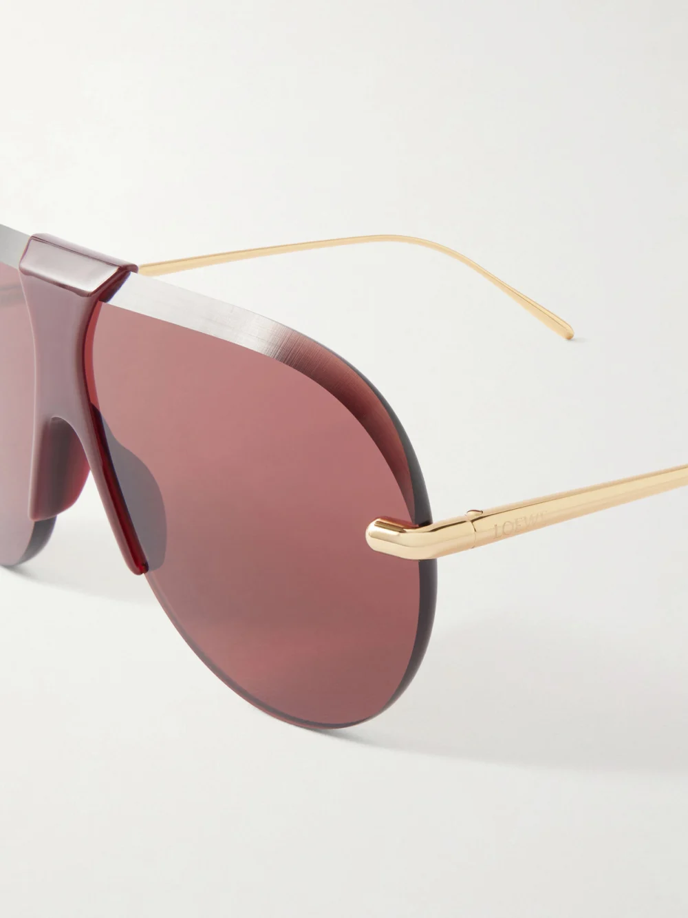 Close-up detail of the Loewe Aviator-style Gold-tone and Acetate Sunglasses