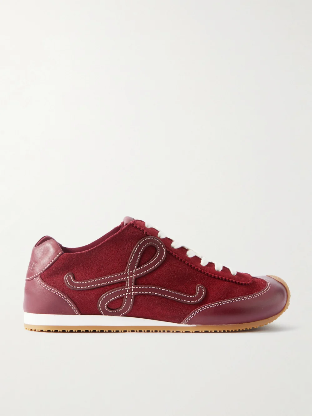 Loewe Ballet Runner 2.0 Logo-appliquéd Leather and Suede Sneakers in burgundy