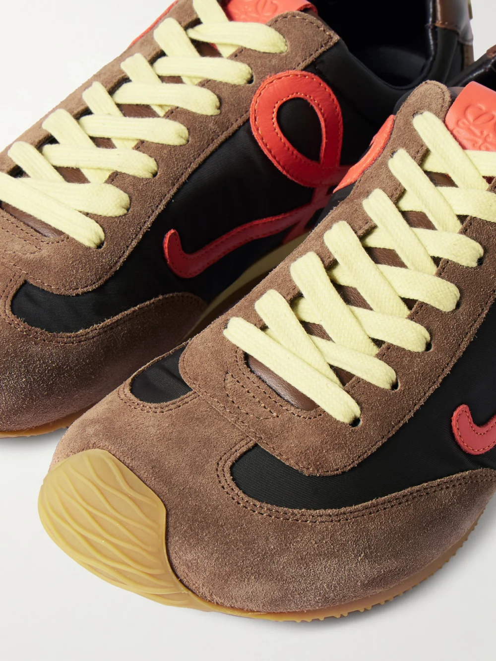Close-up detail of the Loewe Ballet Runner 2.0 Logo-appliquéd Leather, Canvas and Suede Sneakers