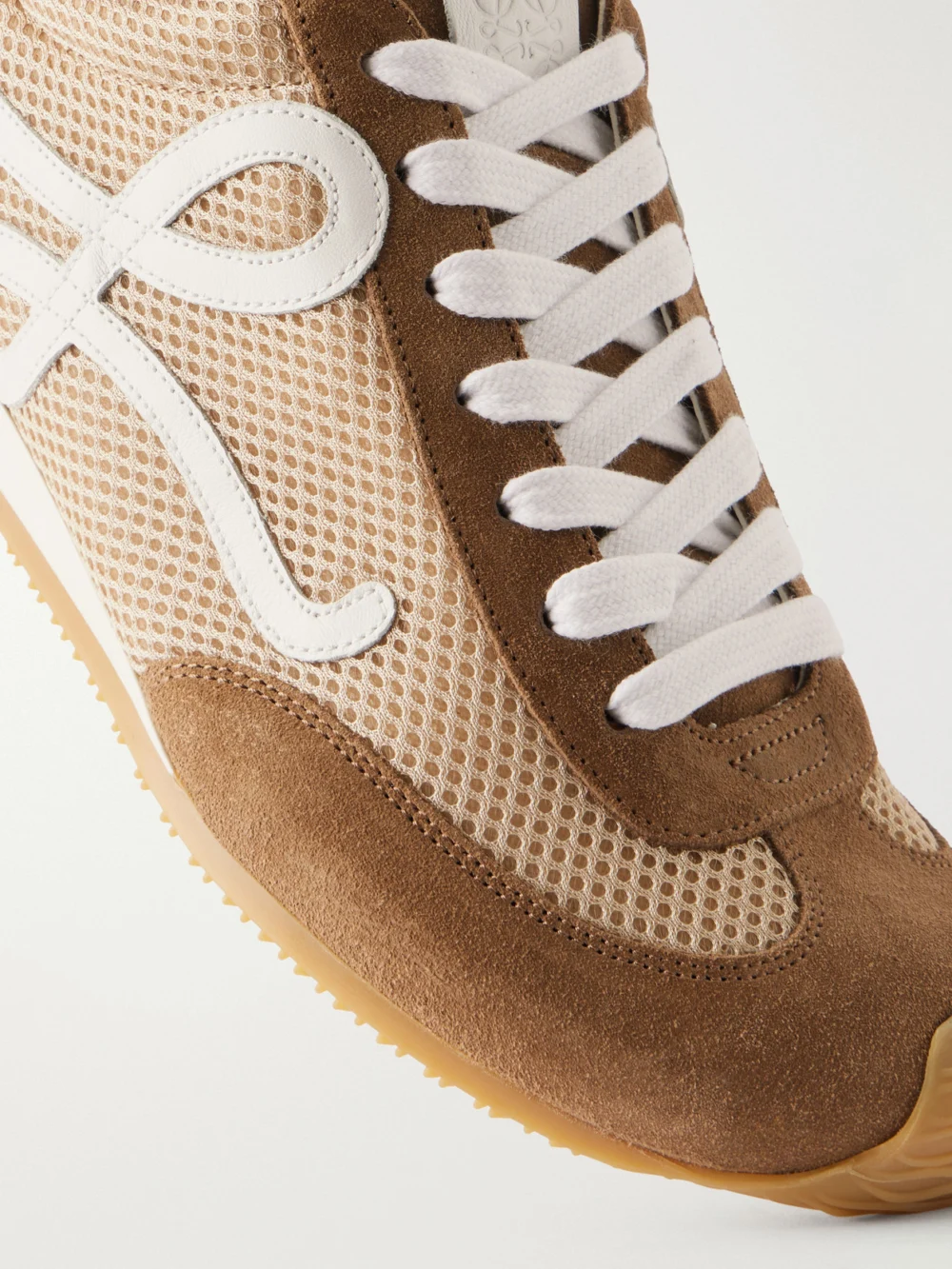 Close-up detail of the Loewe Ballet Runner 2.0 Logo-appliquéd Suede-trimmed Mesh Sneakers