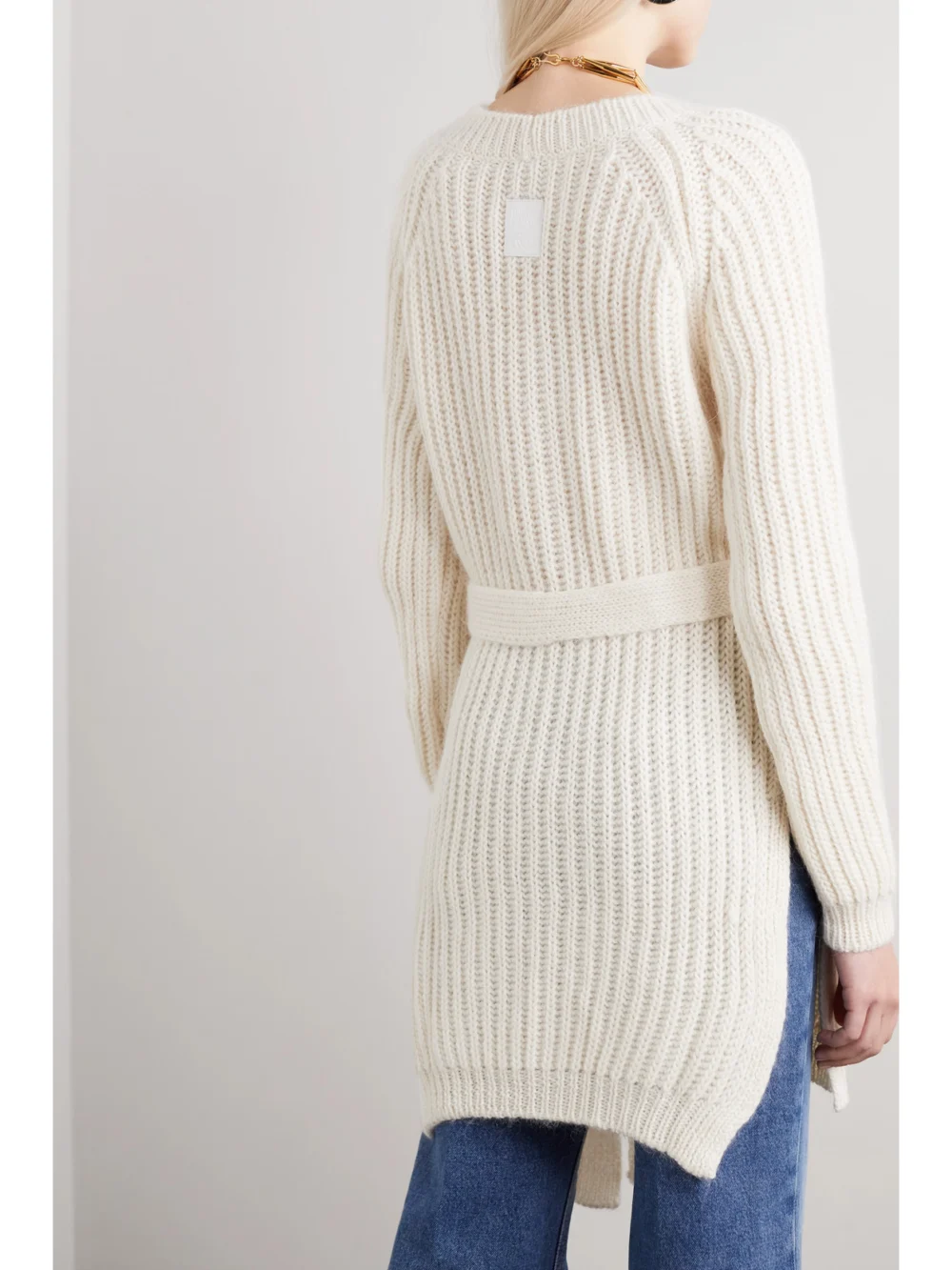 Back view of the Loewe Belted Ribbed Alpaca-blend Sweater