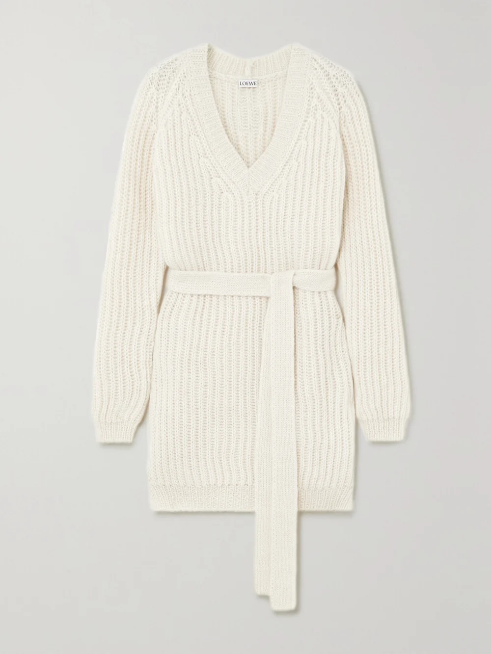 Loewe Belted Ribbed Alpaca-blend Sweater in white