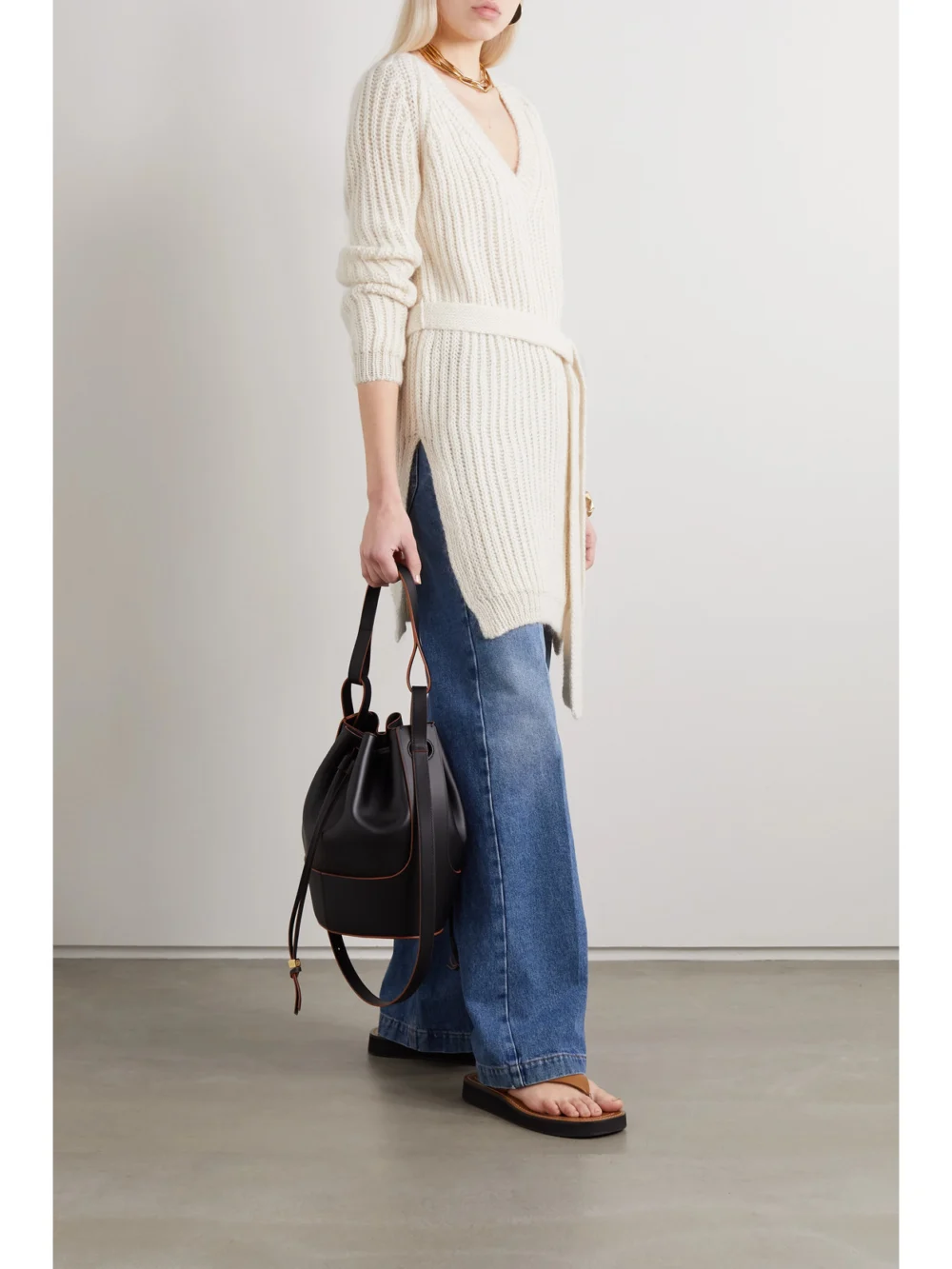 Loewe Belted Ribbed Alpaca-blend Sweater, worn by a model