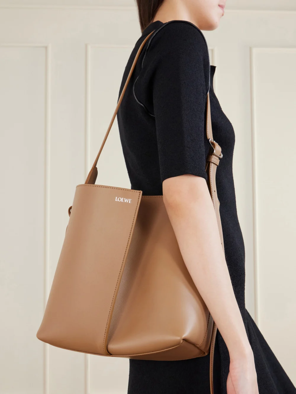 Loewe Bilbao Medium Pleated Leather Shoulder Bag, styled view