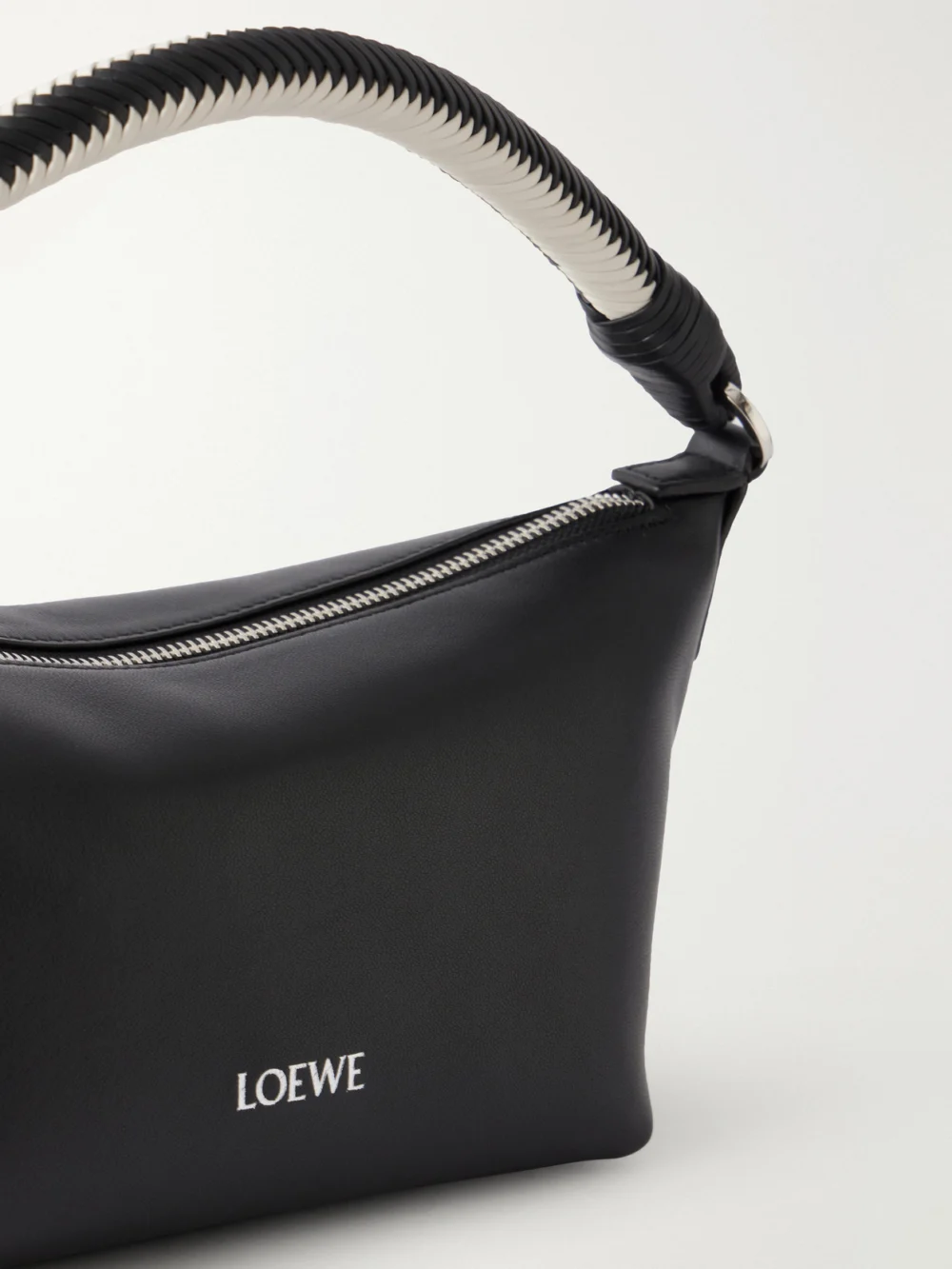 Close-up detail of the Loewe Cala Leather Shoulder Bag