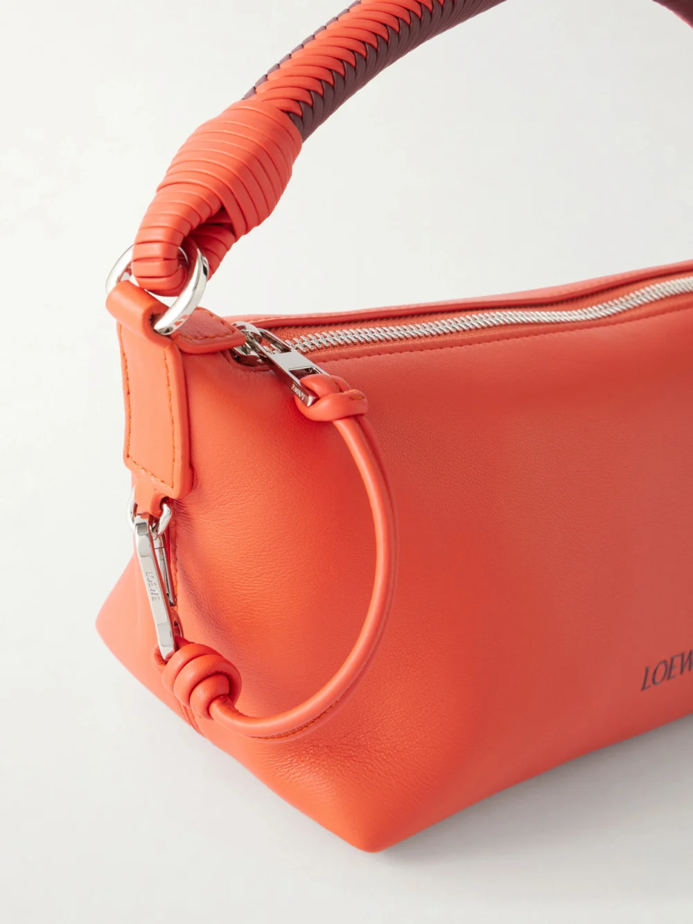 Close-up detail of the Loewe Cala Leather Shoulder Bag