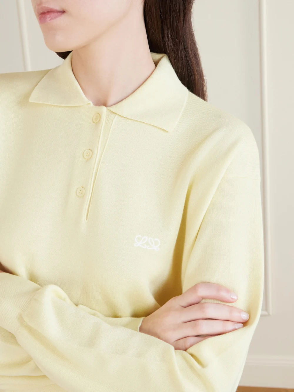Close-up detail of the Loewe Cashmere and Silk-blend Polo Shirt