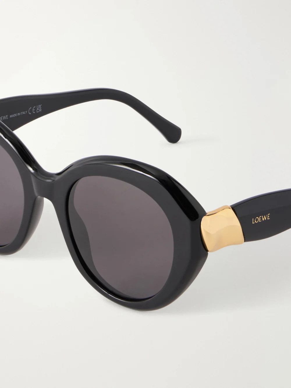 Close-up detail of the Loewe Coil Cat-eye Acetate Sunglasses