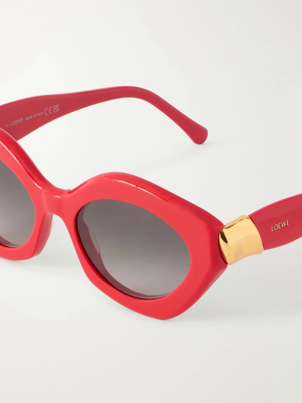 Close-up detail of the Loewe Coil Cat-eye Acetate Sunglasses