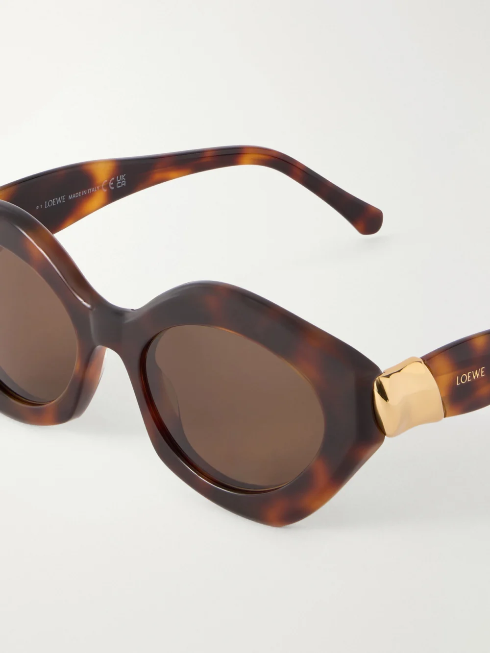 Close-up detail of the Loewe Coil Cat-eye Acetate Sunglasses