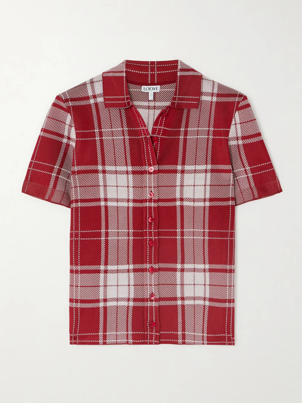 Loewe Cropped Checked Silk-blend Jacquard Polo Shirt in red