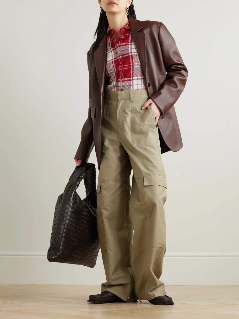 Loewe Cropped Checked Silk-blend Jacquard Polo Shirt, worn by a model