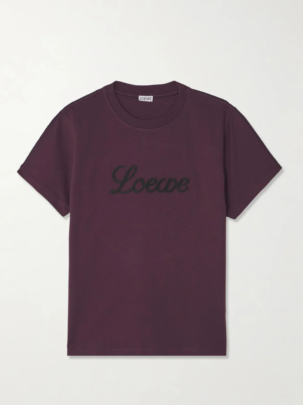 Loewe Embroidered Cotton-jersey T-shirt in burgundy