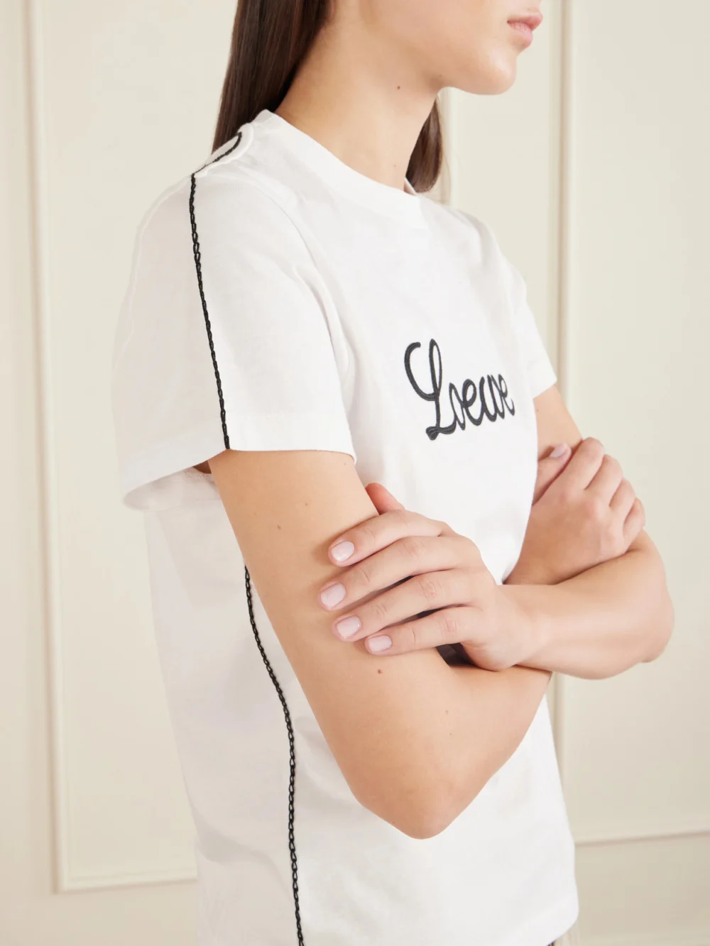 Close-up detail of the Loewe Embroidered Cotton-jersey T-shirt