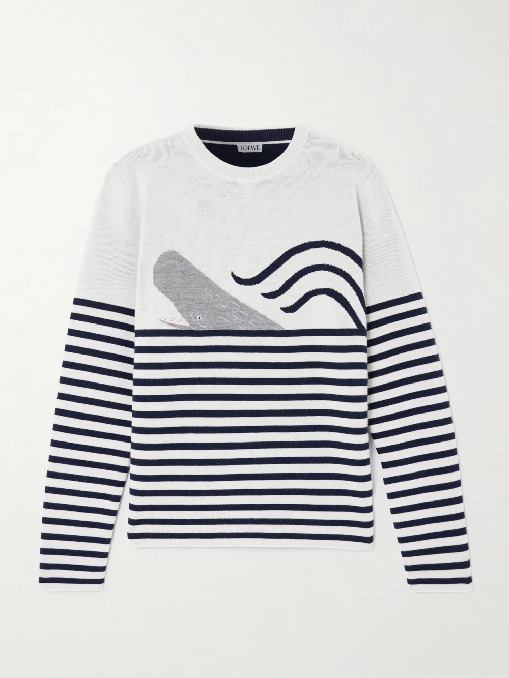 Loewe Embroidered Jacquard-knit Wool-blend Sweater in off-white