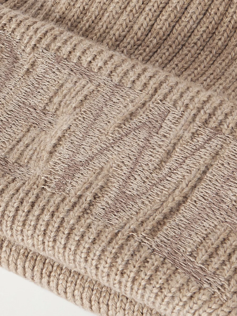 Close-up detail of the Loewe Embroidered Ribbed Wool Beanie