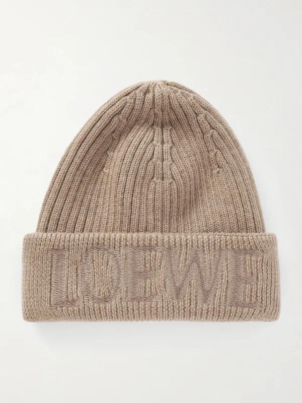 Loewe Embroidered Ribbed Wool Beanie