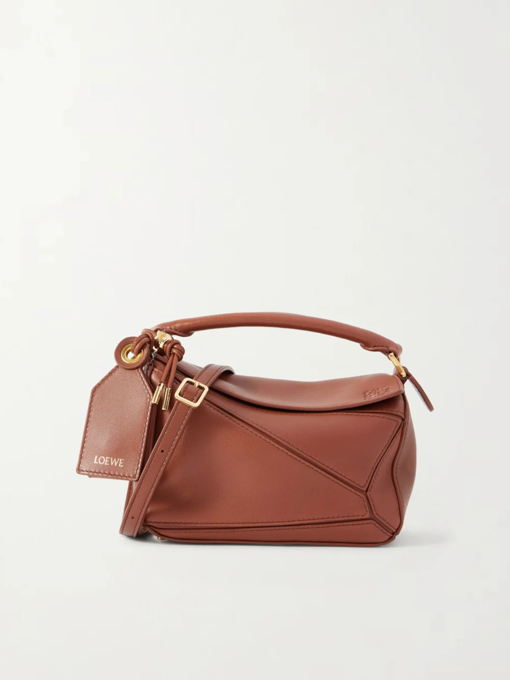 Loewe Featherlight Puzzle Mini Textured-leather Top-handle Bag in tan