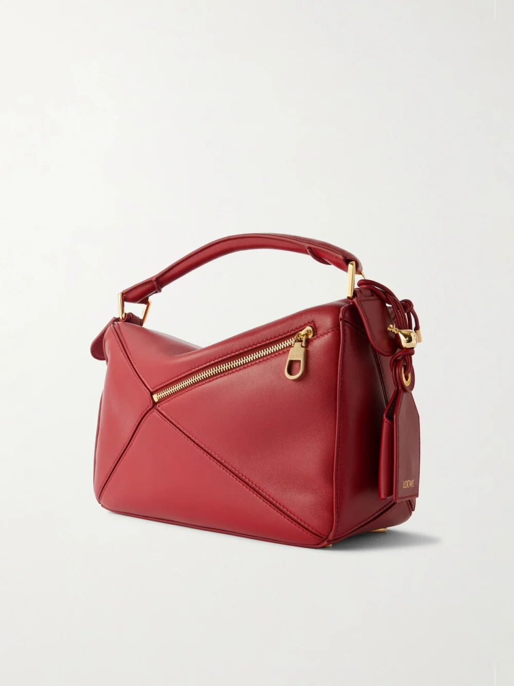 Back view of the Loewe Featherlight Puzzle Small Textured-leather Top-handle Bag