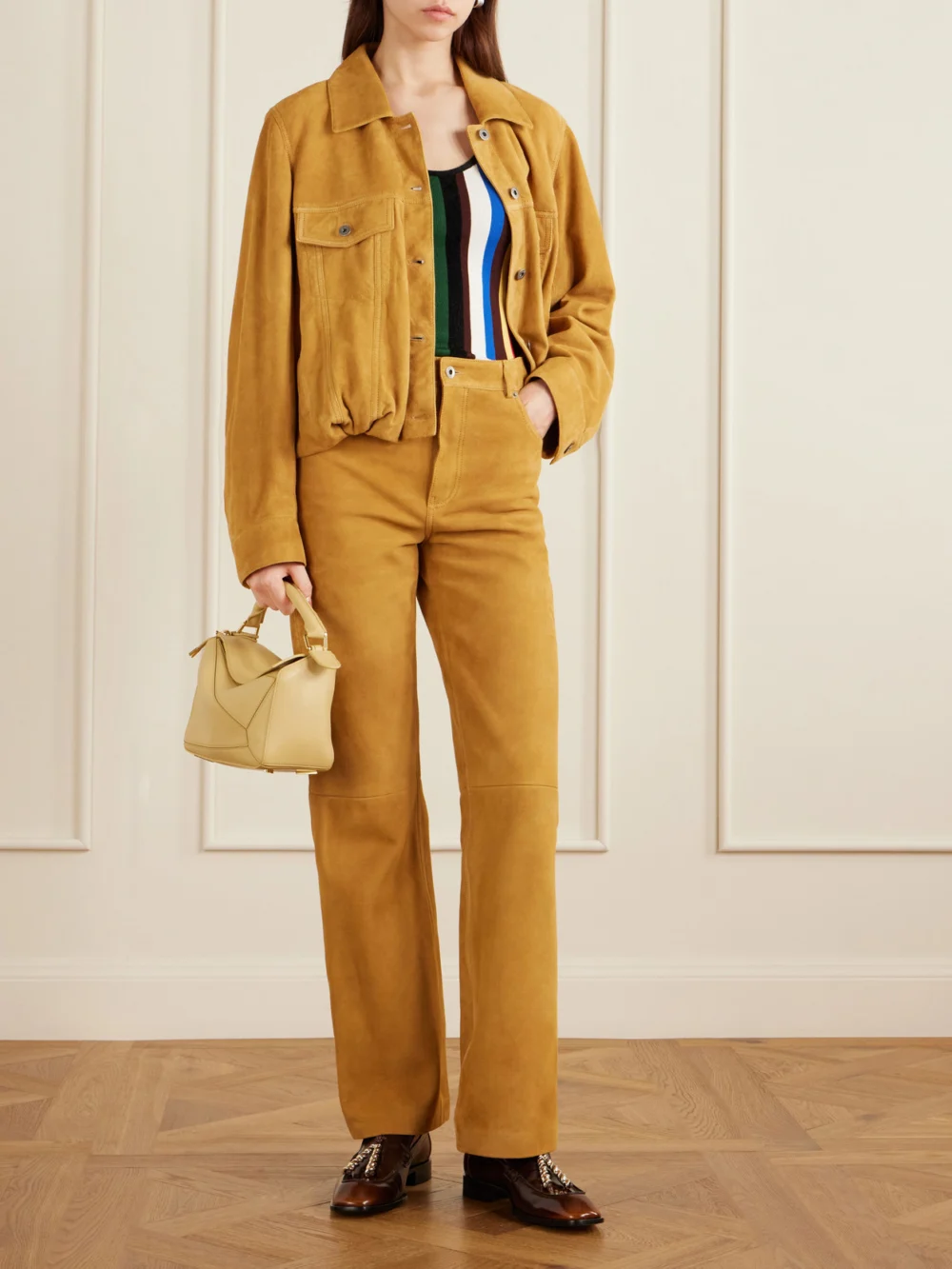 Loewe Featherlight Puzzle Small Textured-leather Top-handle Bag, styled view