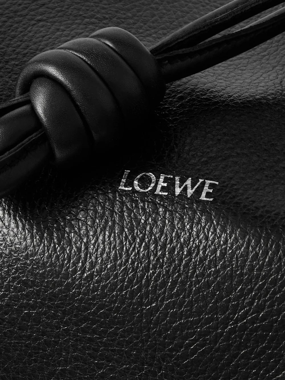 Close-up detail of the Loewe Flamenco Large Textured-leather Shoulder Bag