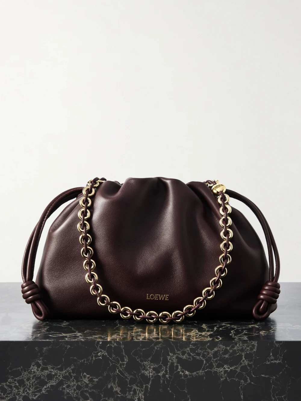 Loewe Flamenco Leather Clutch in burgundy