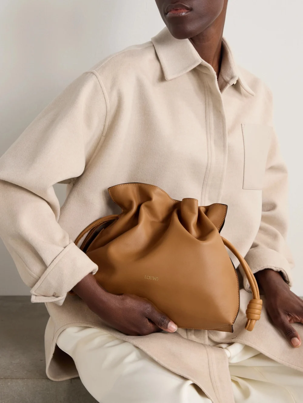 Loewe Flamenco Leather Clutch, styled view