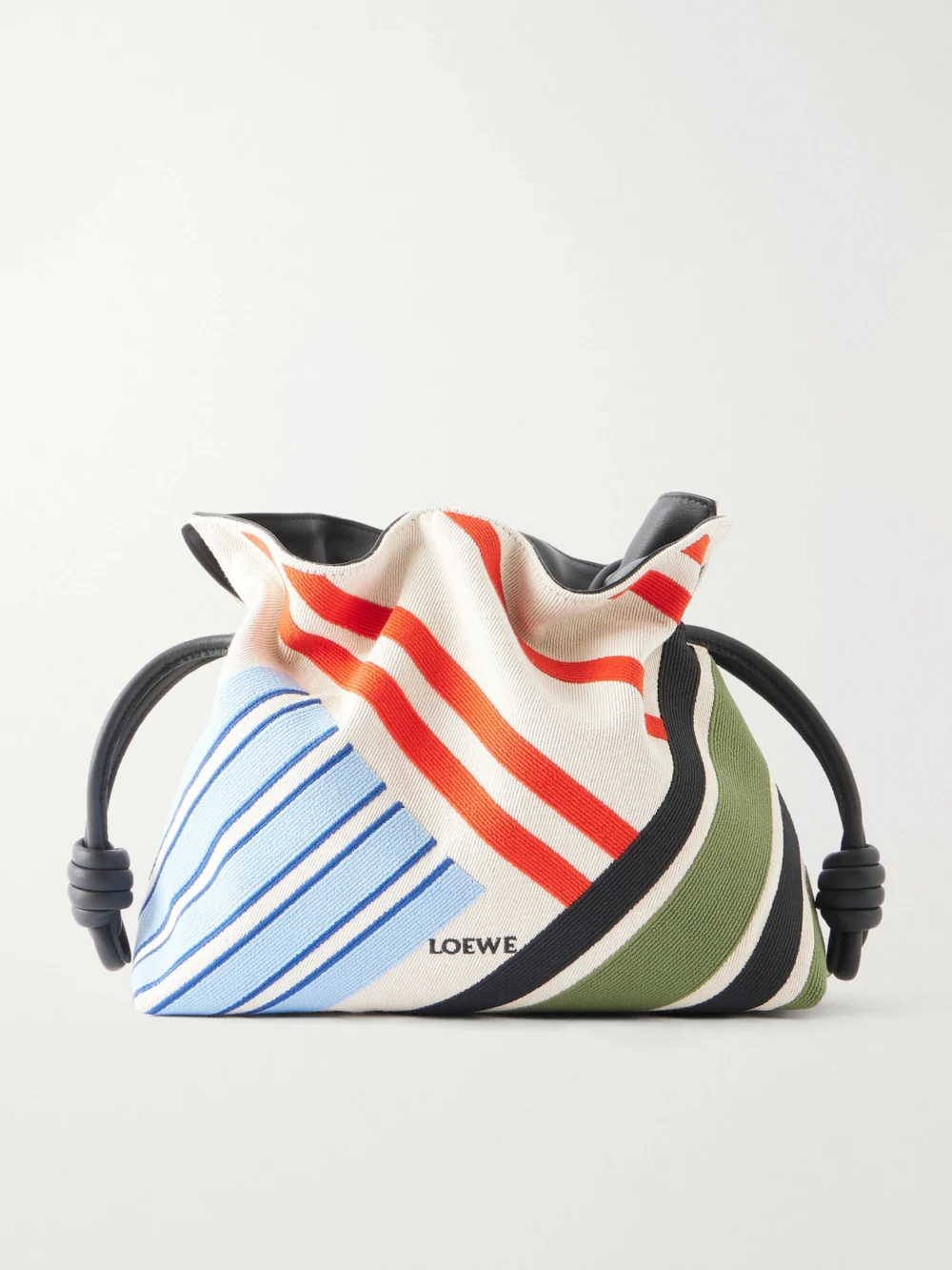 Loewe Flamenco Leather-trimmed Paneled Striped Canvas Clutch in multi