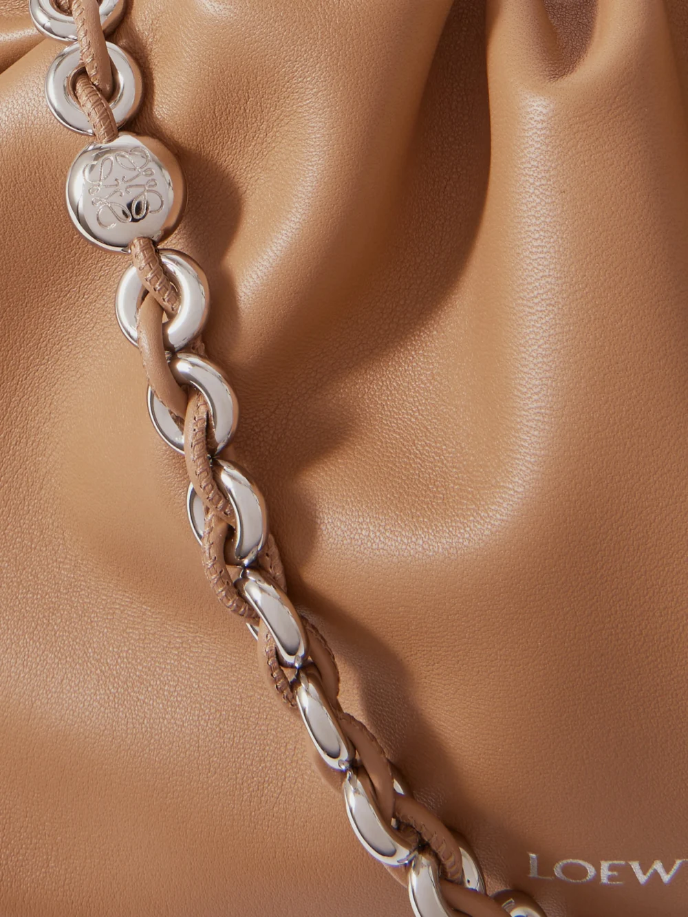 Close-up detail of the Loewe Flamenco Medium Leather Clutch