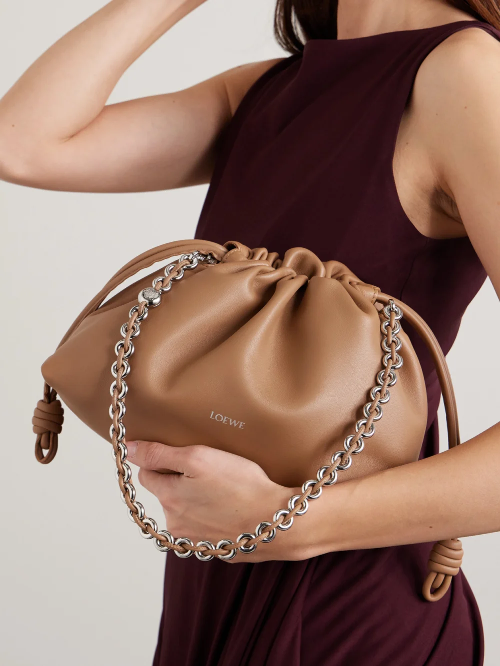 Loewe Flamenco Medium Leather Clutch, styled view