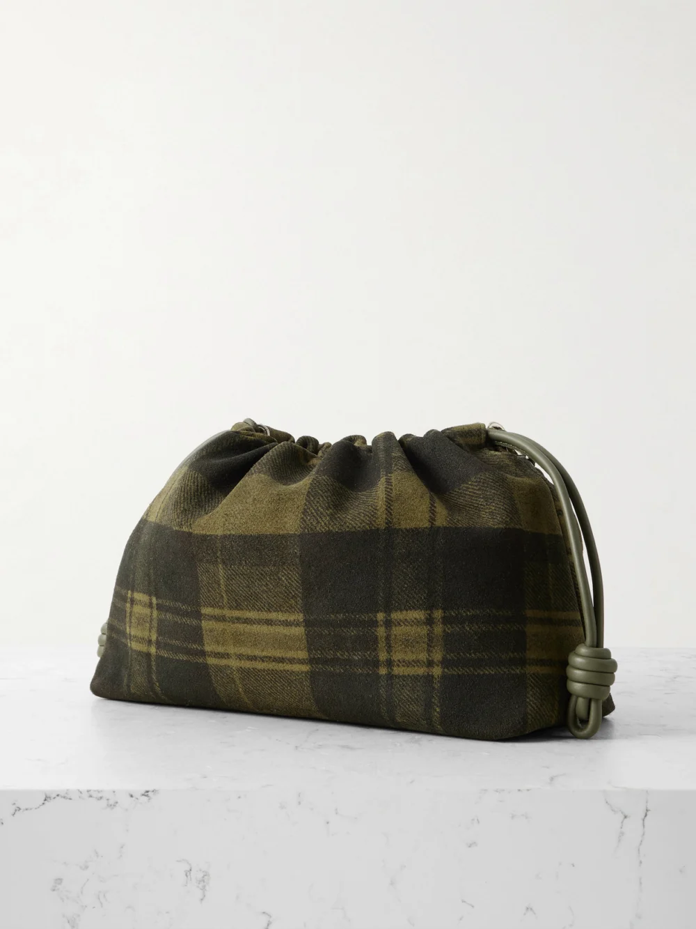 Back view of the Loewe Flamenco Medium Leather-trimmed Checked Suede Shoulder Bag