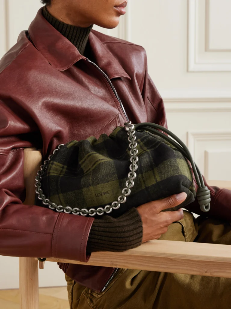 Loewe Flamenco Medium Leather-trimmed Checked Suede Shoulder Bag