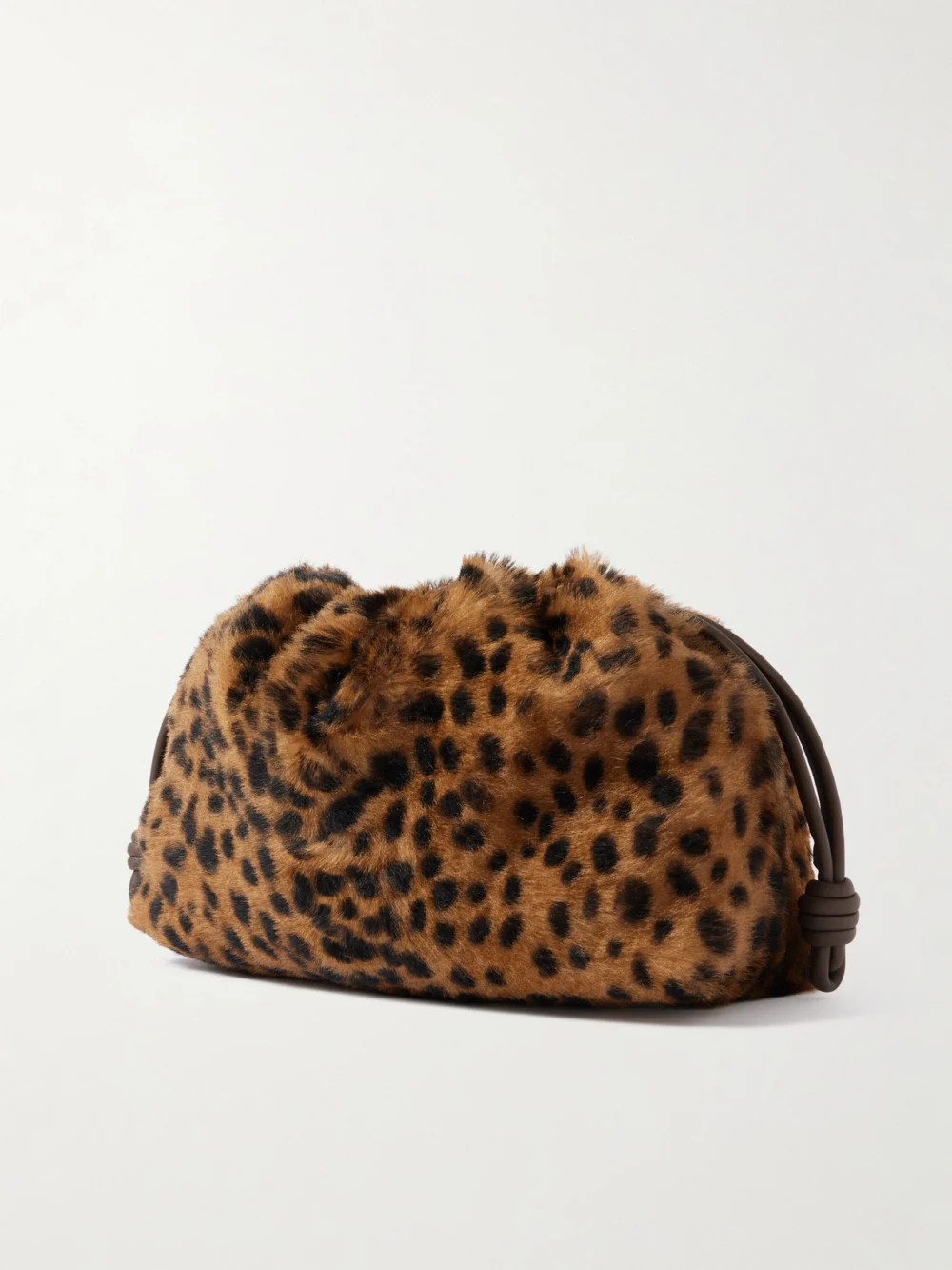 Back view of the Loewe Flamenco Medium Leather-trimmed Leopard-print Shearling Clutch