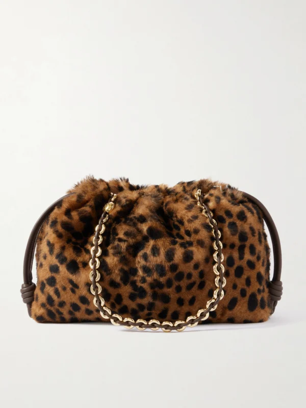 Loewe Flamenco Medium Leather-trimmed Leopard-print Shearling Clutch