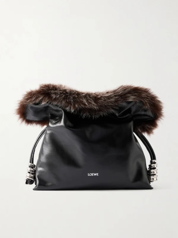 Loewe Flamenco Medium Shearling-trimmed Leather Clutch