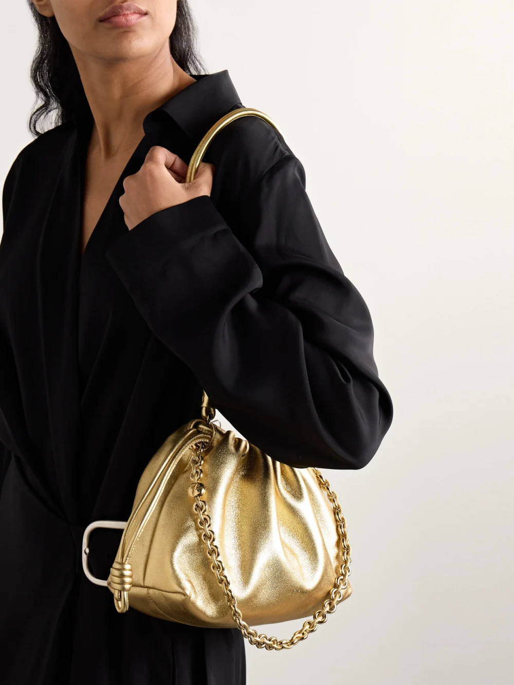 Loewe Flamenco Metallic Leather Clutch, styled view