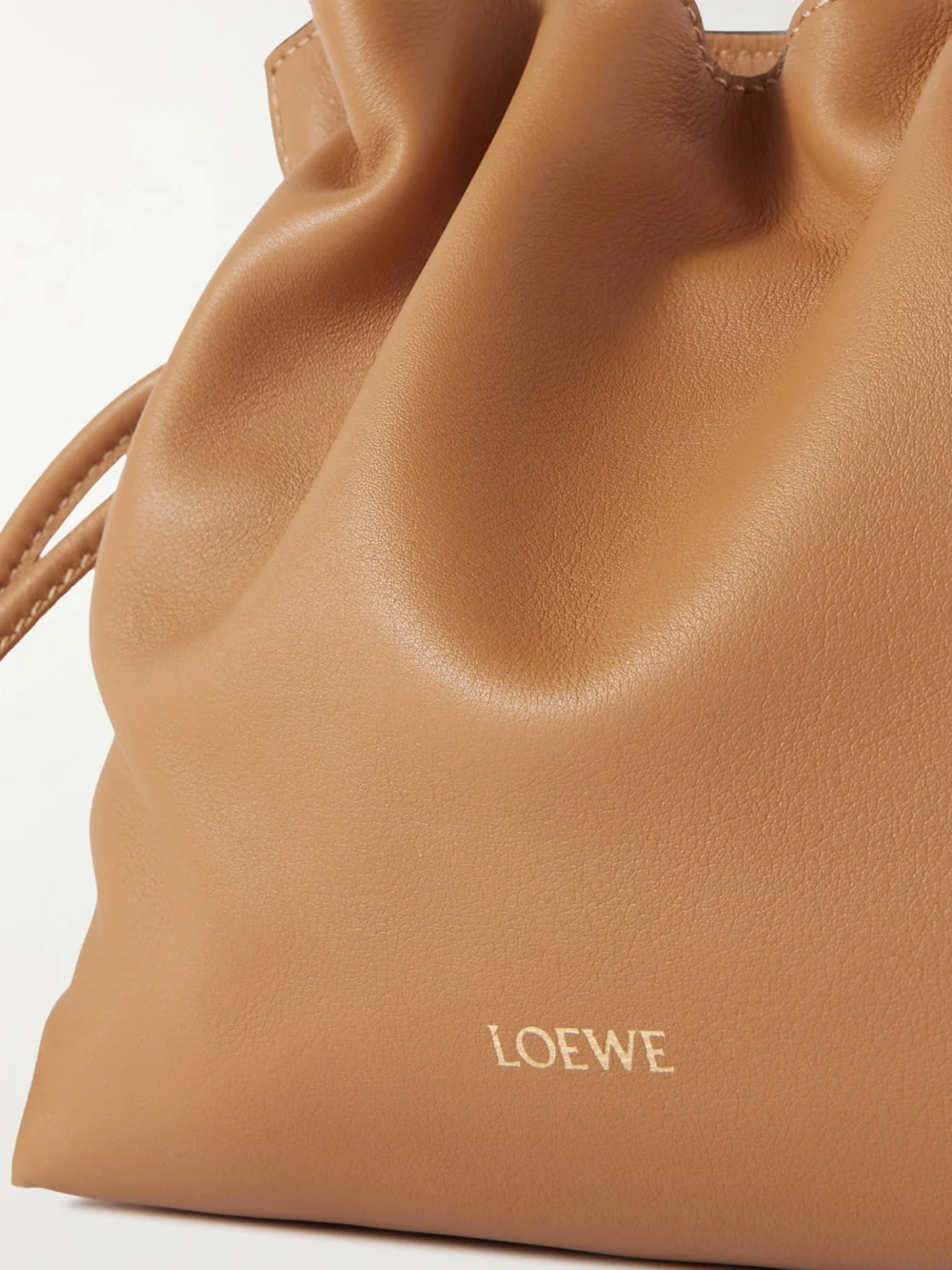 Close-up detail of the Loewe Flamenco Mini Leather Clutch