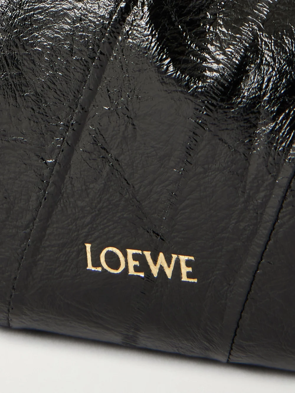 Close-up detail of the Loewe Flamenco Mini Leather-trimmed Crinkled-eel Clutch